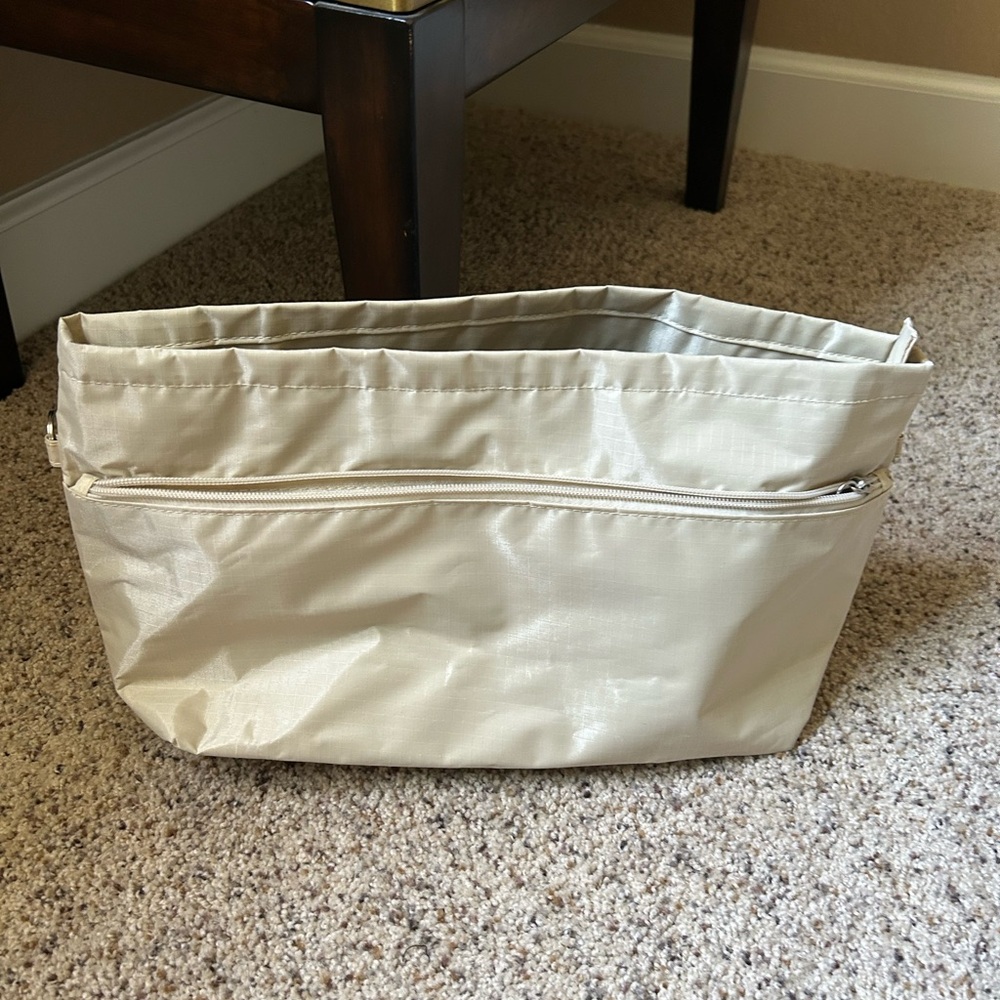 Beige Nylon Tote Bag insert/organizer. Tons of pockets!